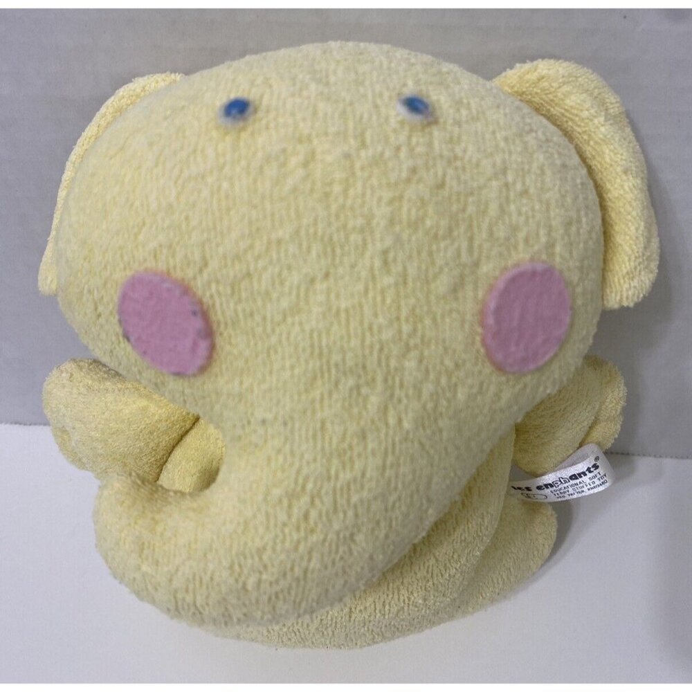 VINTAGE LES ENPHANTS TERRY Cloth RATTLE Elephant Yellow Plush Lovey 7" RARE